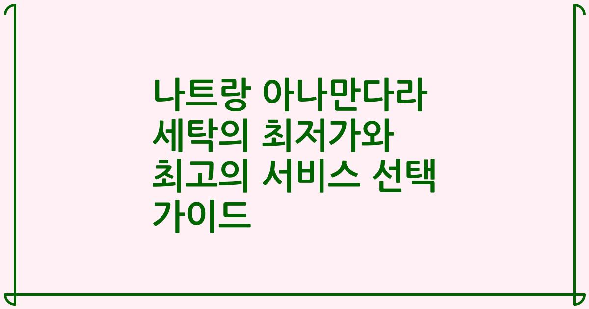 나트랑 아나만다라 세탁의 최저가와 최고의 서비스 선택 가이드